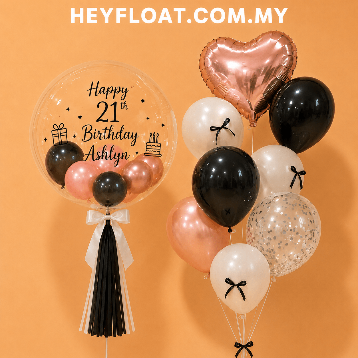24" Victoria Bubble Balloon Bunch filled with helium gas, penang | Heyfloat