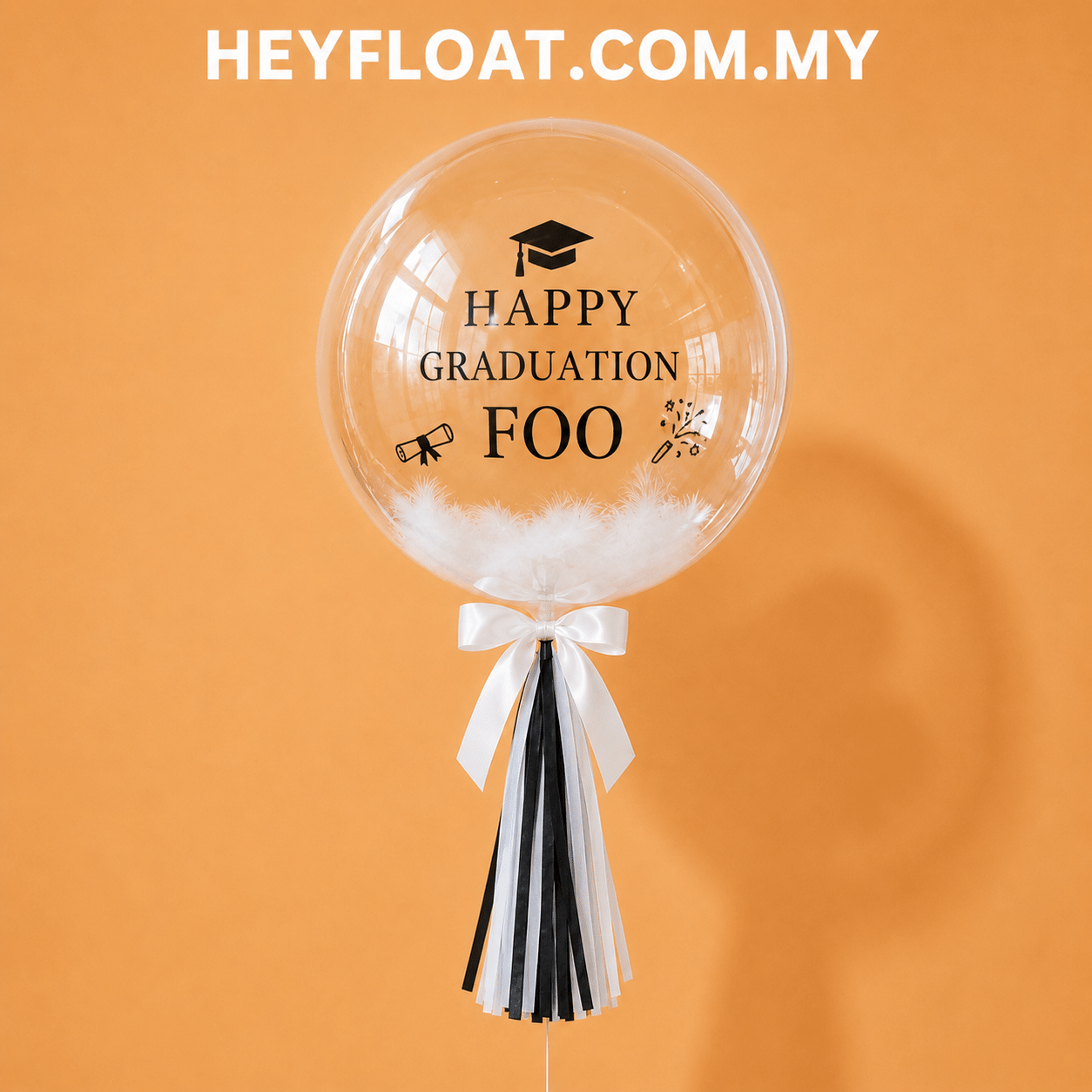 24" Graduation Feather Bubble Balloon filled with Helium Air in Penang