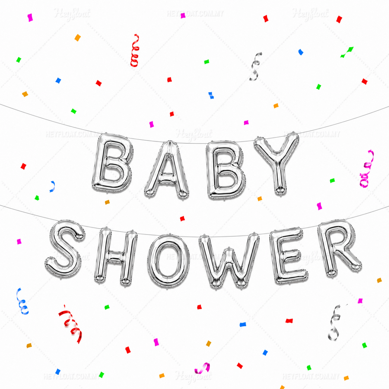 16 Inch BABY SHOWER Letter Foil Balloon Banner Set Air Filled Baby Shower Decoration Malaysia - Silver