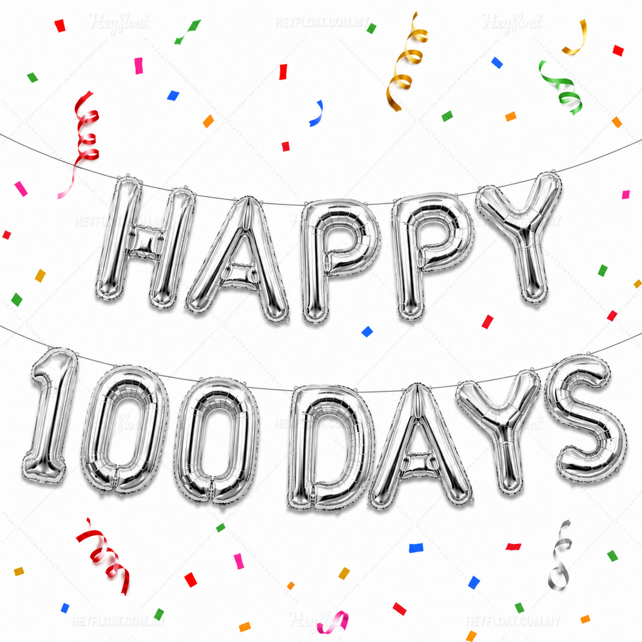 16 Inch HAPPY 100 DAYS Letter Foil Balloon Banner Set Air Filled Baby Shower Decoration Malaysia-Filled SILVER