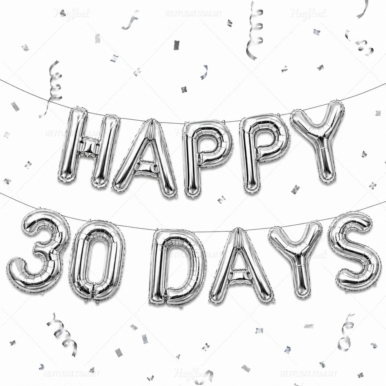 16 Inch HAPPY 30 DAYS Letter Foil Balloon Banner Set Air Filled Baby Shower Decoration Malaysia-Filled SILVER 