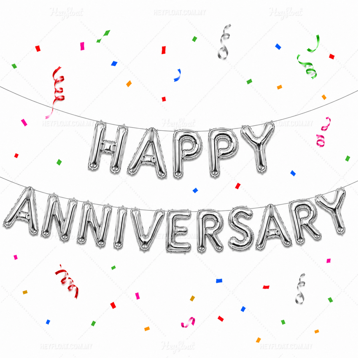 16 Inch HAPPY ANNIVERSARY Letter Foil Balloon Banner Set Air Filled Anniversary Decoration Malaysia SILVER