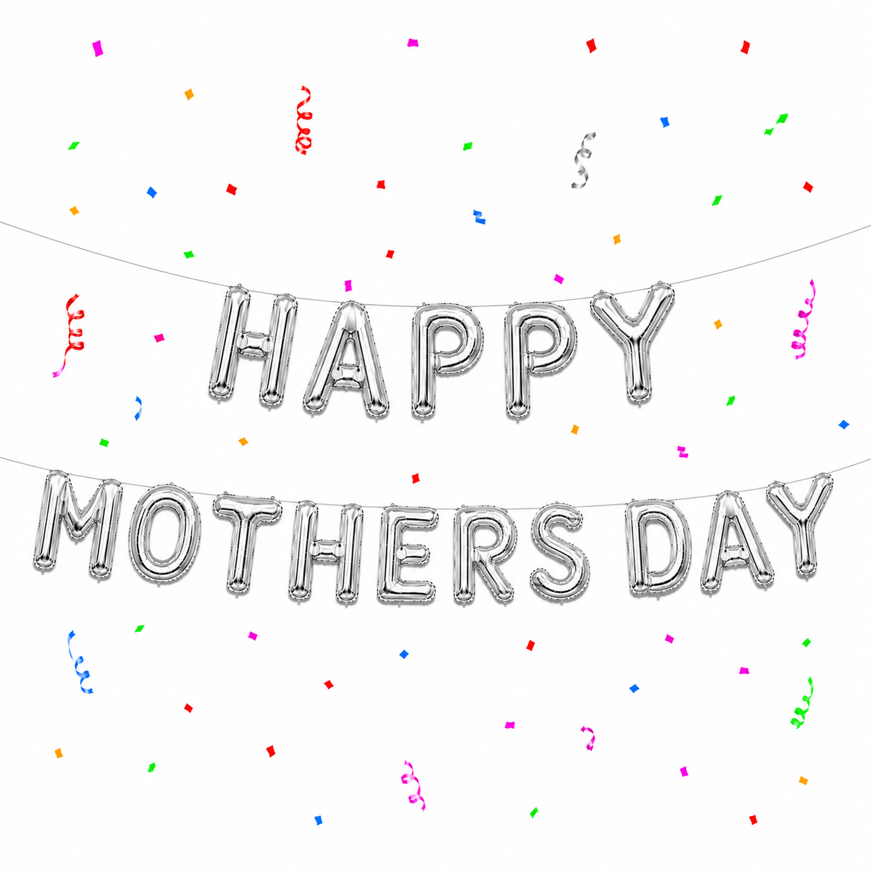 16 Inch HAPPY MOTHERS DAY Letter Foil Balloon Banner Set Air Filled Mothers Day Decoration Malaysia - Silver