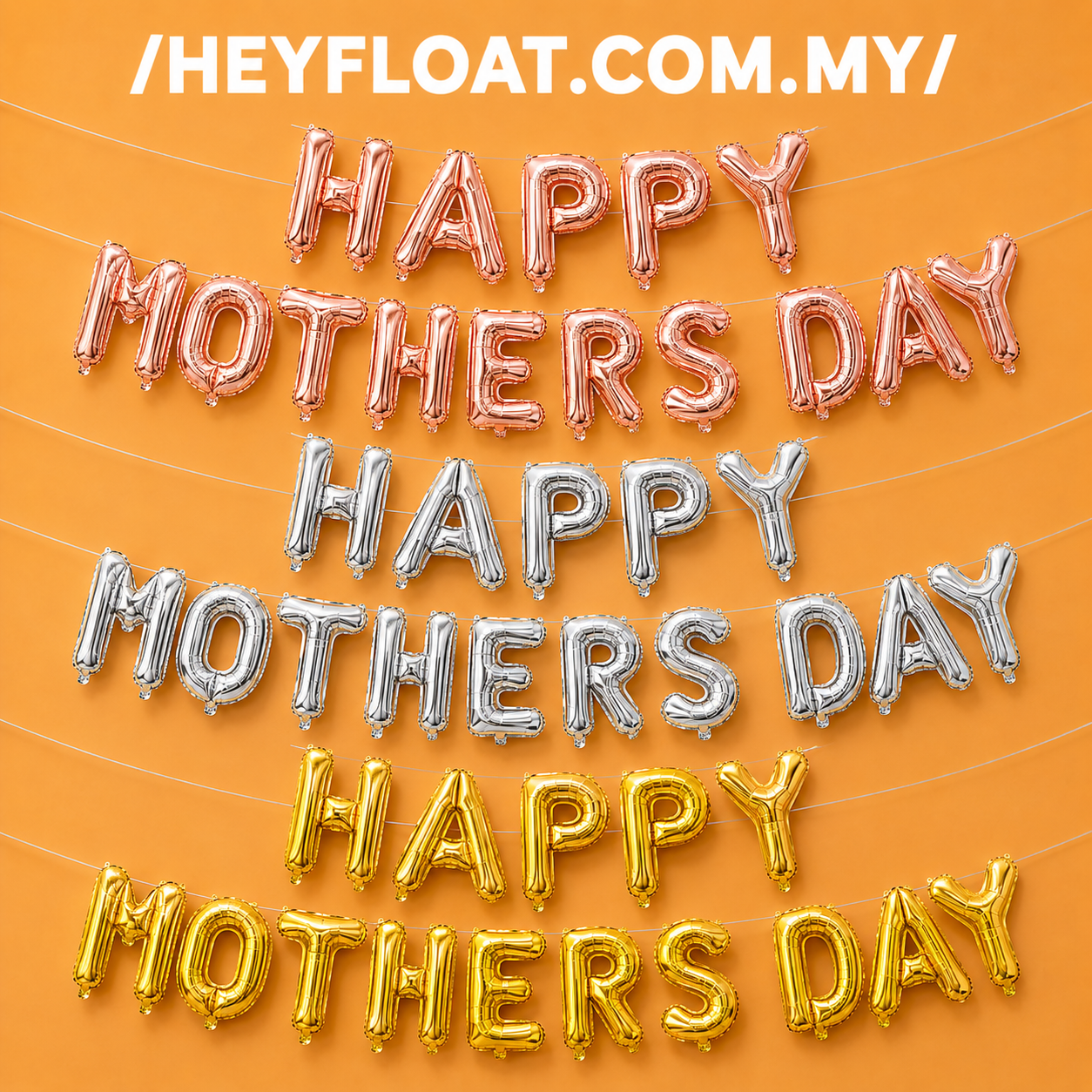 16 Inch HAPPY MOTHERS DAY Letter Foil Balloon Banner Set Air Filled Mother's Day Decoration Malaysia