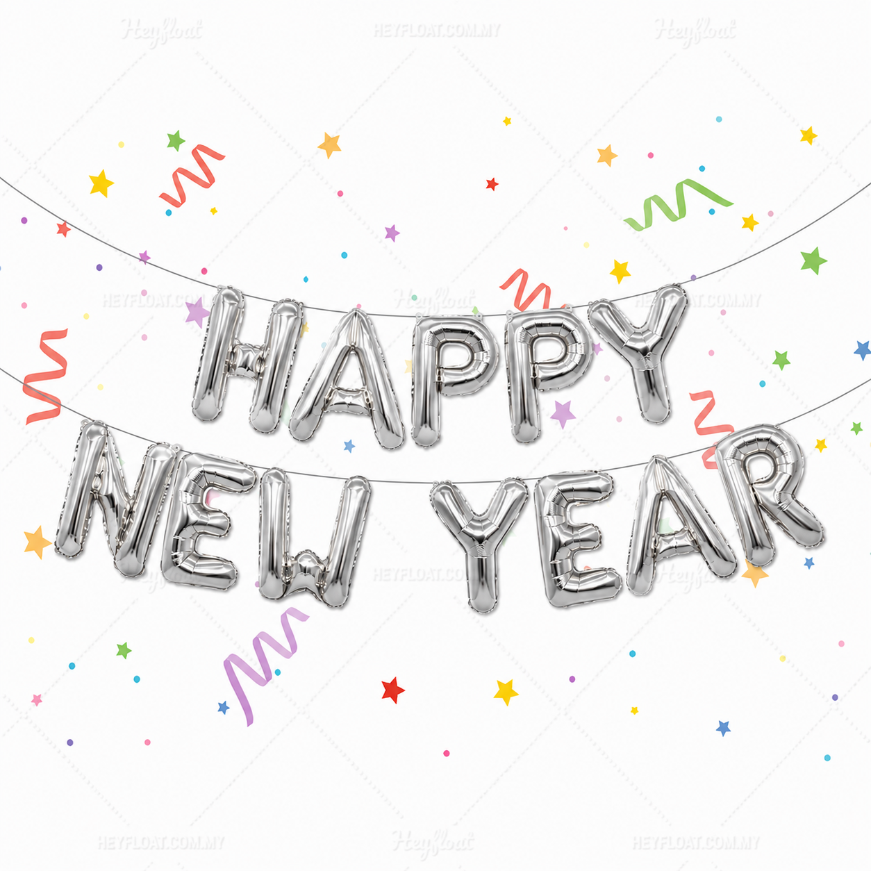 16 Inch HAPPY NEW YEAR Letter Foil Balloon Banner Set Air Filled Anniversary Decoration Malaysia - SILVER 