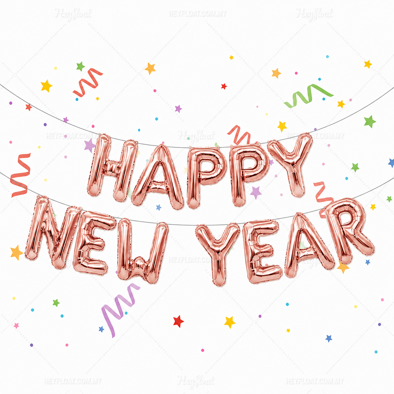 16 Inch HAPPY NEW YEAR Letter Foil Balloon Banner Set Air Filled Anniversary Decoration Malaysia - ROSE GOLD