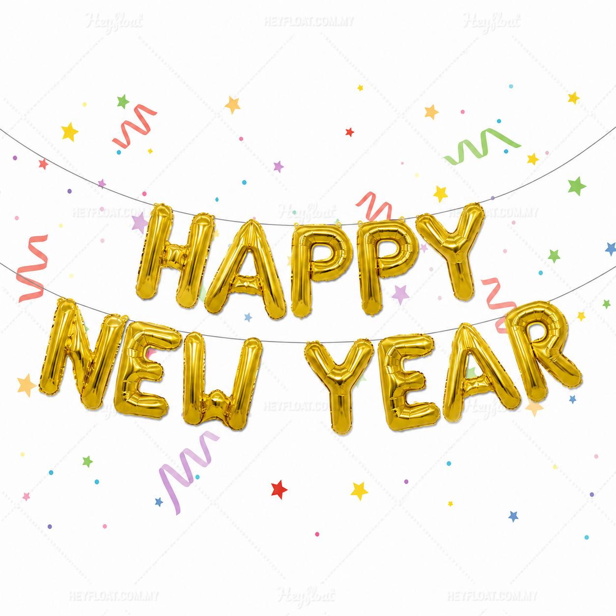 16 Inch HAPPY NEW YEAR Letter Foil Balloon Banner Set Air Filled Anniversary Decoration Malaysia - GOLD