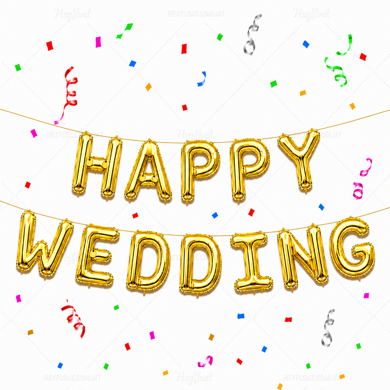 16 Inch HAPPY WEDDING Letter Foil Balloon Banner Set Air Filled Wedding Decoration Malaysia - Gold