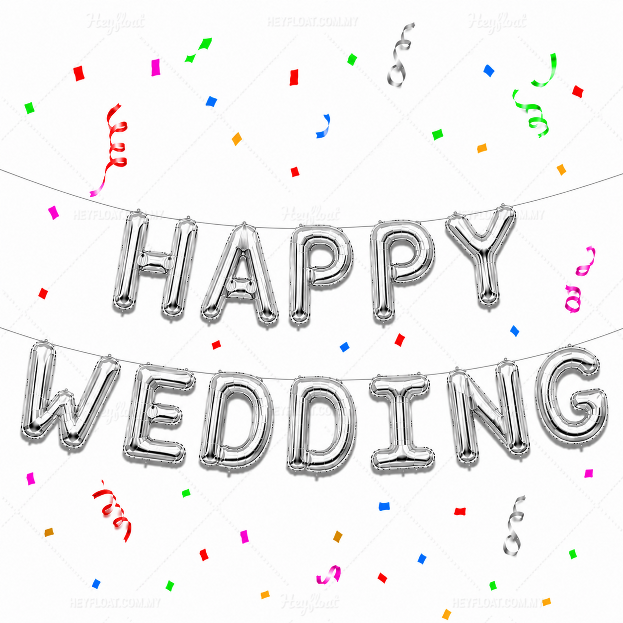 16 Inch HAPPY WEDDING Letter Foil Balloon Banner Set Air Filled Wedding Decoration Malaysia - Silver