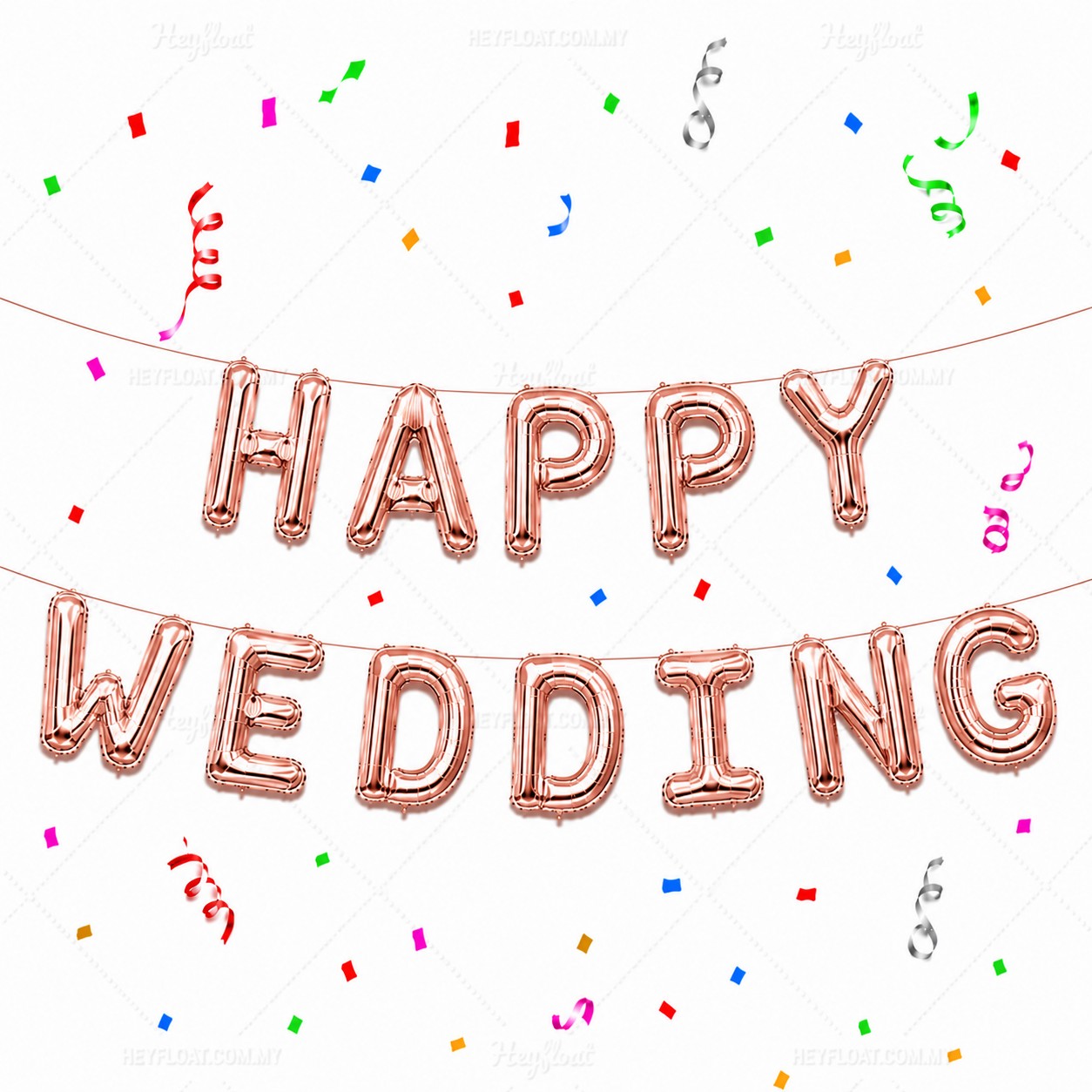 16 Inch HAPPY WEDDING Letter Foil Balloon Banner Set Air Filled Wedding Decoration Malaysia - Rose Gold