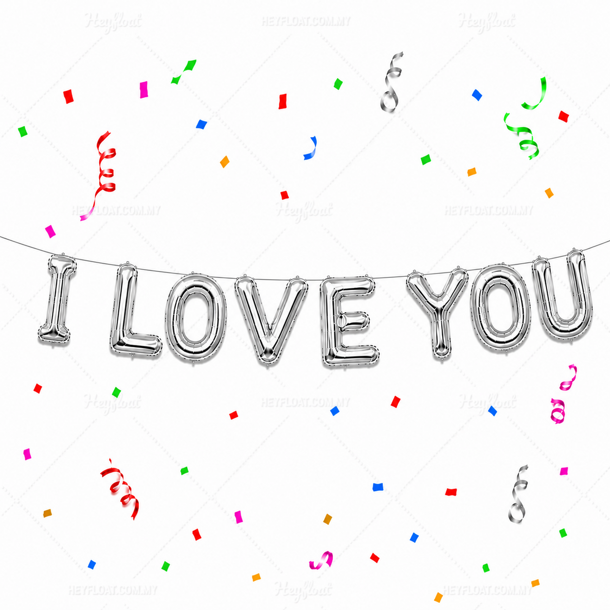 16 Inch I LOVE YOU Letter Foil Balloon Banner Set Air Filled Romantic Decoration Malaysia - Silver