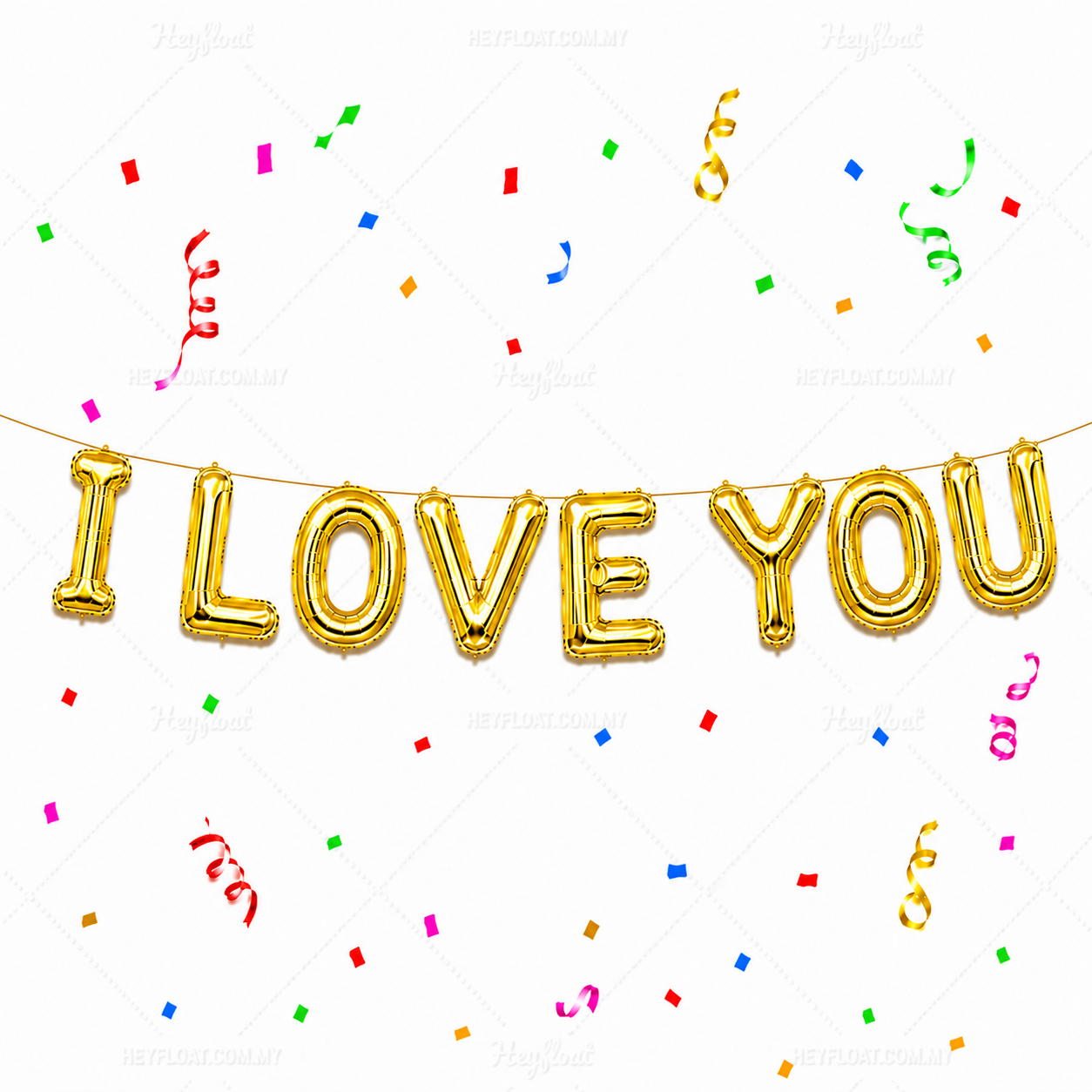 16 Inch I LOVE YOU Letter Foil Balloon Banner Set Air Filled Romantic Decoration Malaysia - Gold