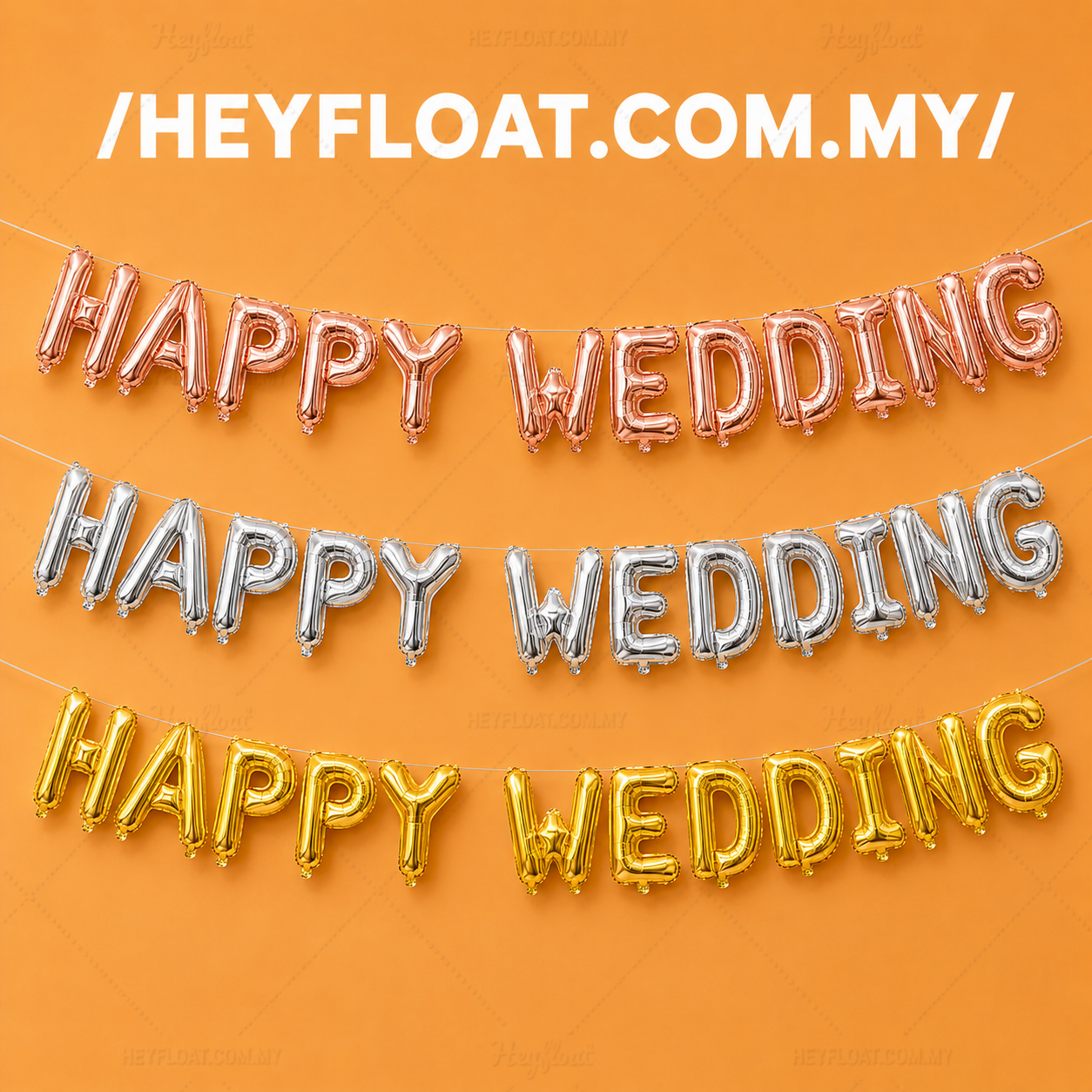 16" HAPPY WEDDING letter foil balloon banner for wedding celebration and reception decor in Penang