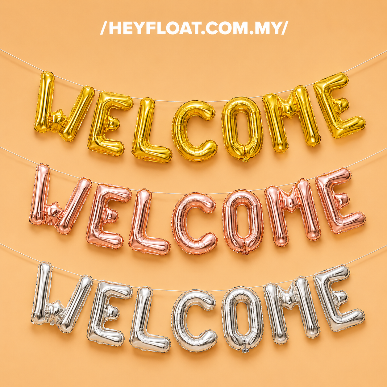 WELCOME letter foil balloon banner set for parties, weddings and event backdrops in Penang