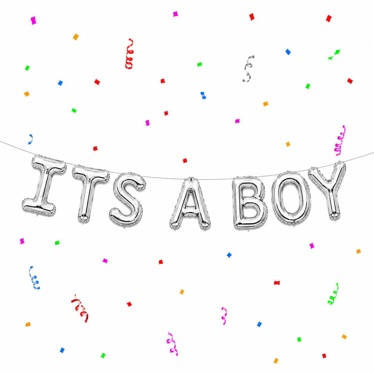 16 Inch ITS A BOY Letter Foil Balloon Banner Set Air Filled Baby Shower Decoration Malaysia - Silver