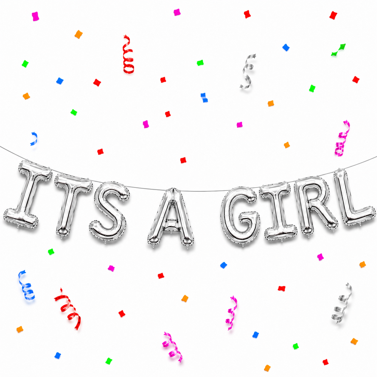 16 Inch ITS A GIRL Letter Foil Balloon Banner Set Air Filled Baby Shower Decoration Malaysia - Silver