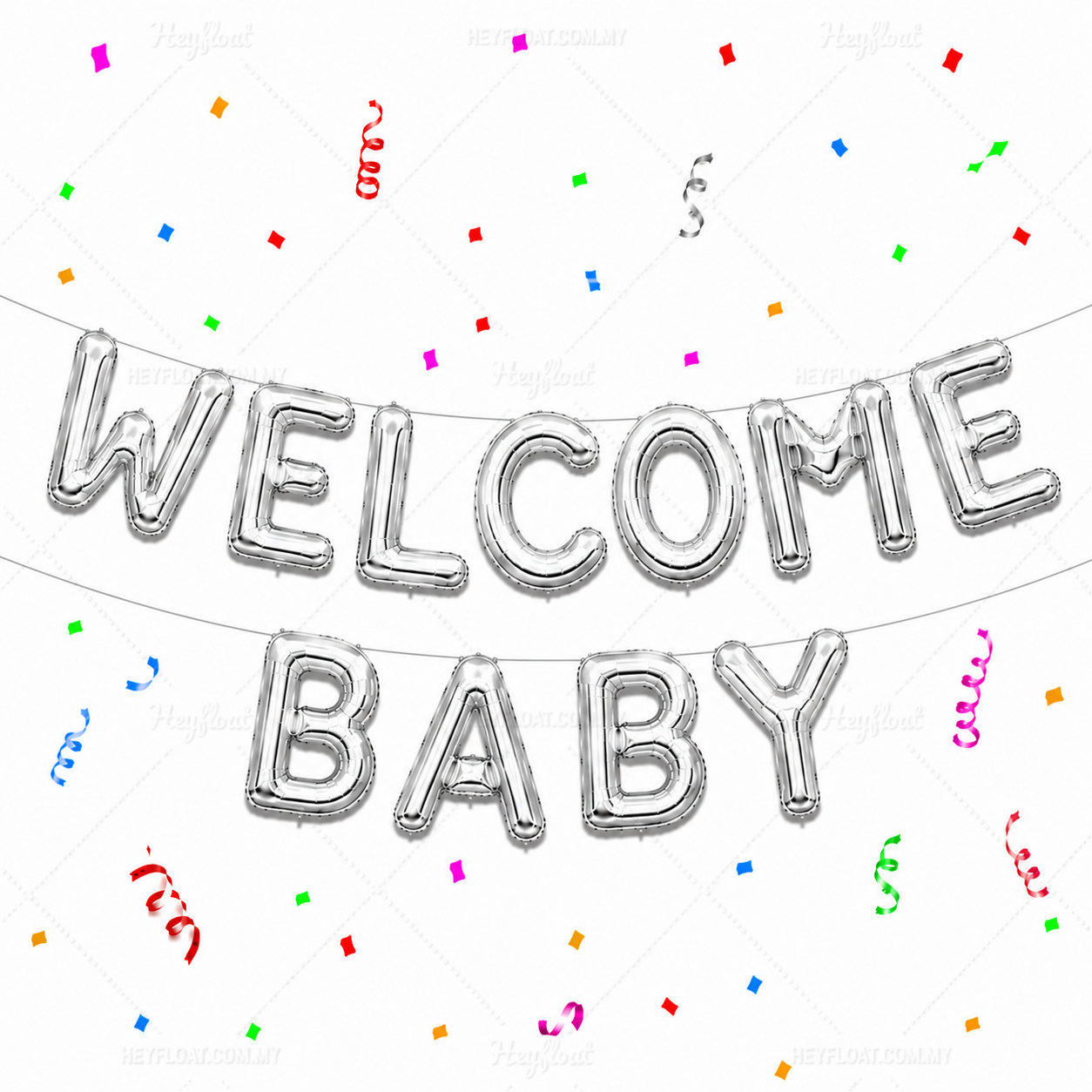 16 Inch WELCOME BABY Silver Foil Balloon Banner Set Air Filled Baby Shower Decoration Malaysia