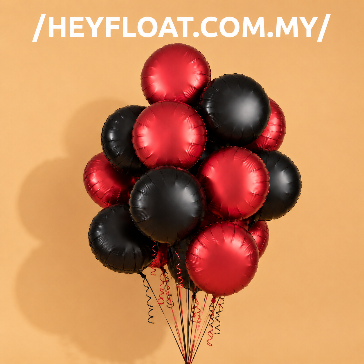 Premium 18 inch chrome round foil helium balloons in red and black for birthday parties and balloon decorations in Penang, Malaysia.
