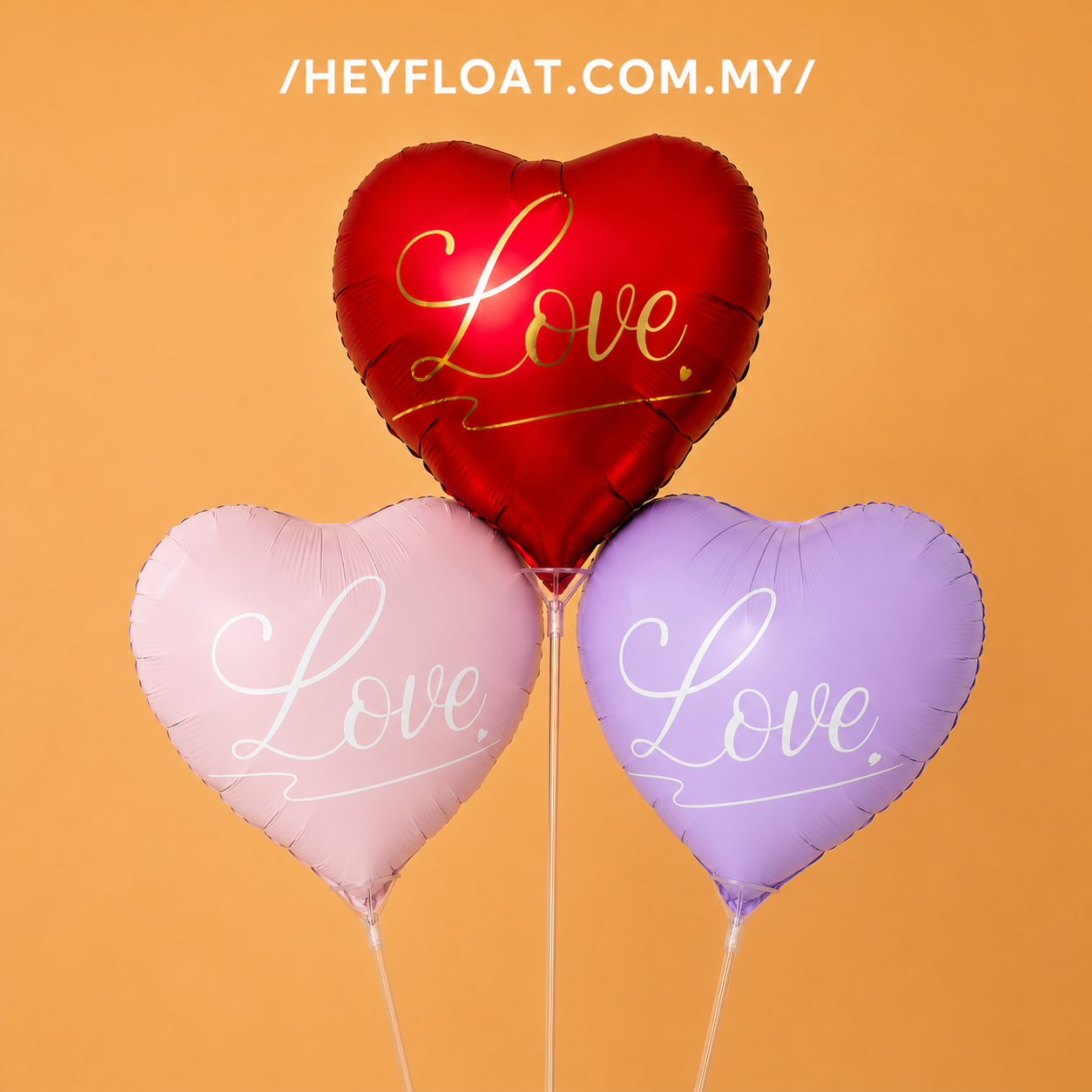 18 inch LOVE script heart foil balloon with stick air-filled for romantic celebrations in Penang