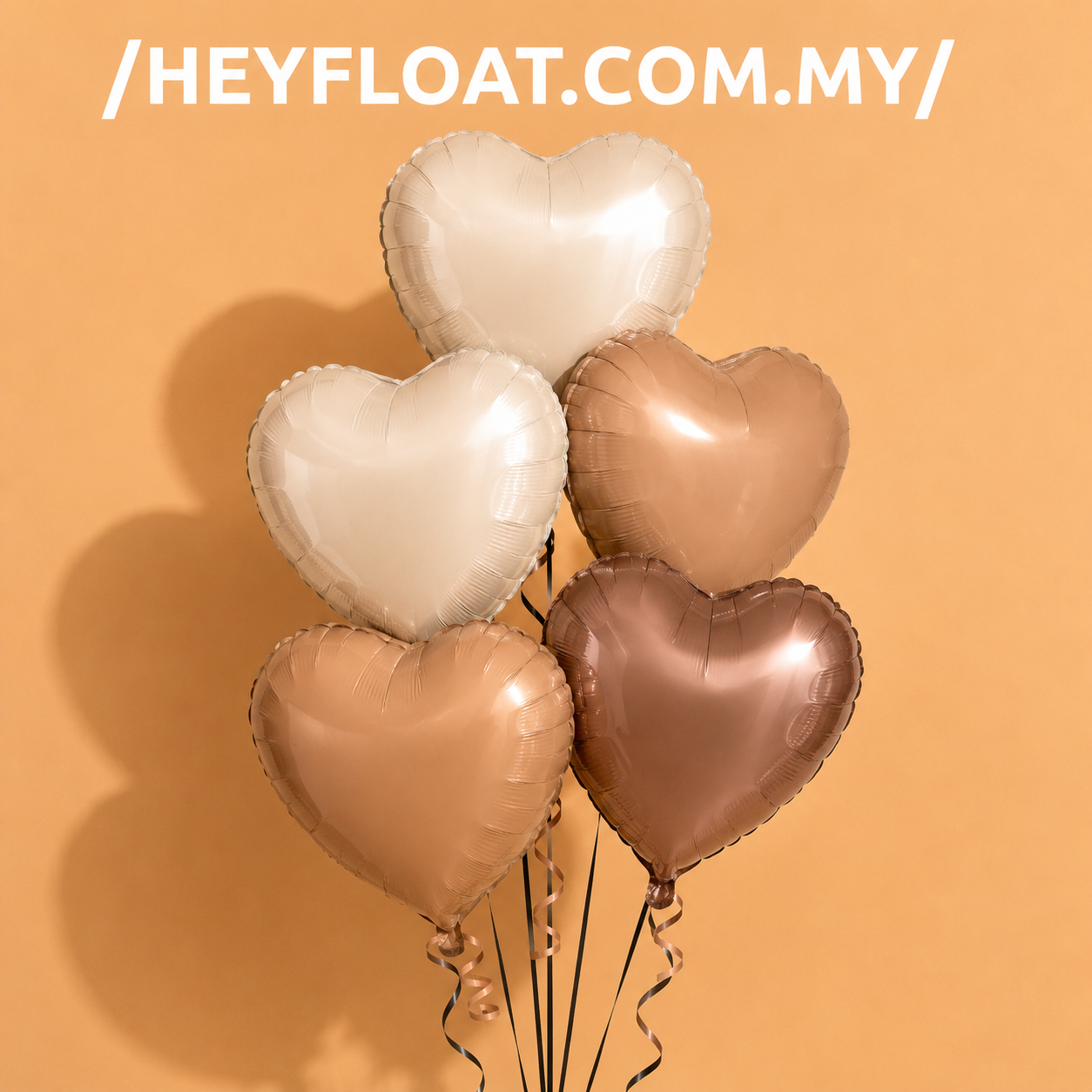 Premium 18 inch matte heart foil helium balloons in cream, beige and brown for birthdays, weddings and romantic celebrations in Penang, Malaysia.