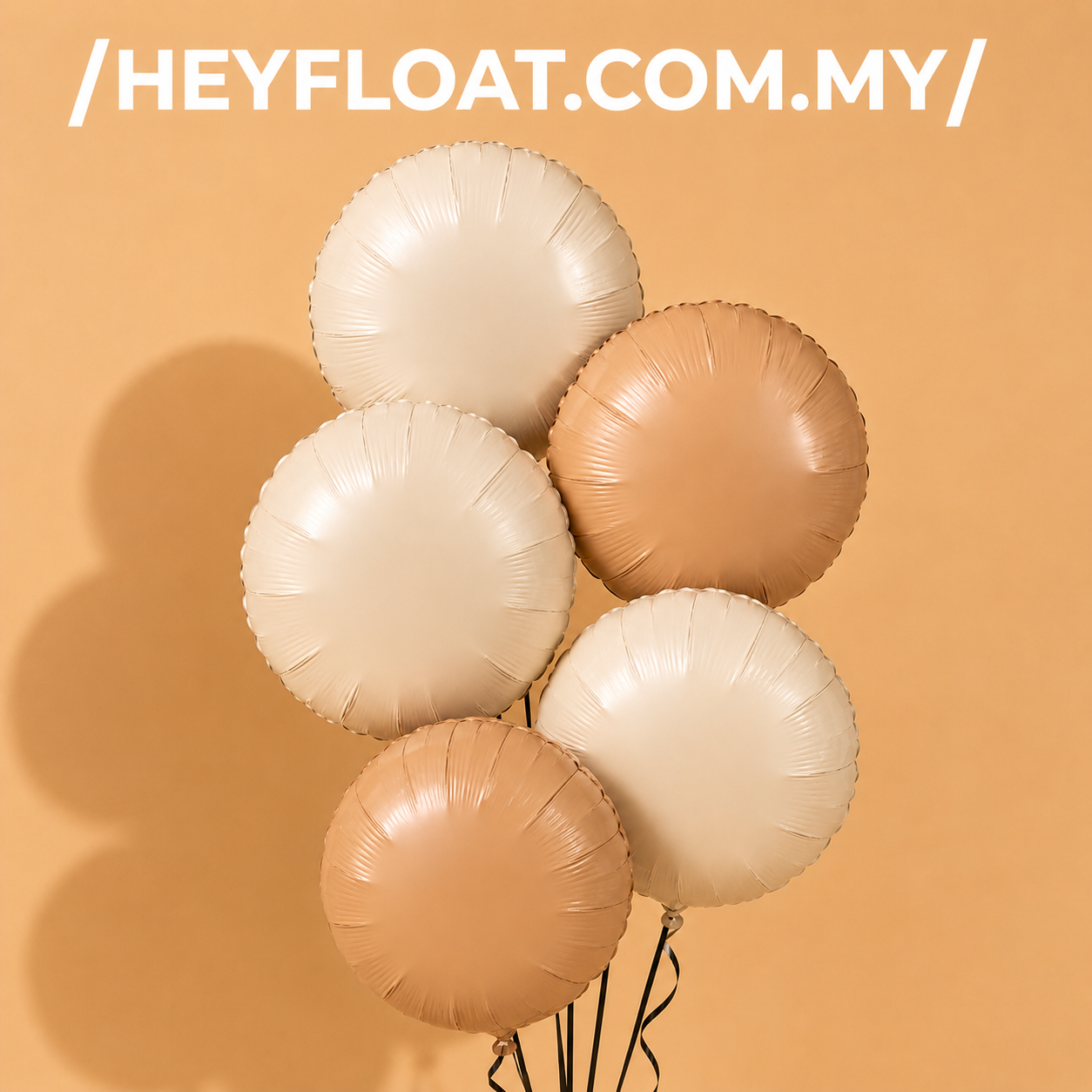 18 inch matte round foil helium balloons in soft cream and beige tones for birthday, wedding and event decorations in Penang, Malaysia.