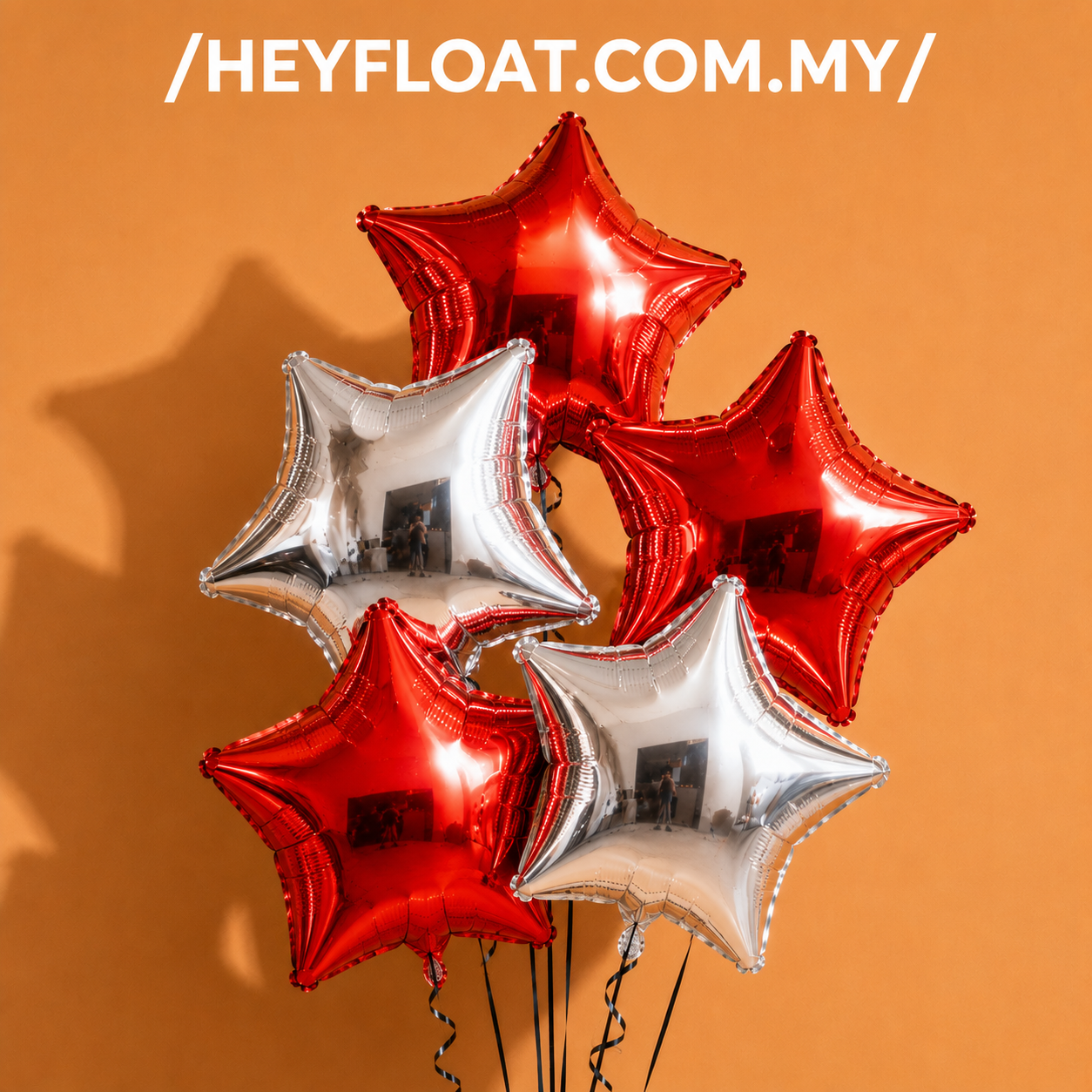 18 inch red and silver star foil helium balloons for birthdays, parties and event decorations in Penang, Malaysia.
