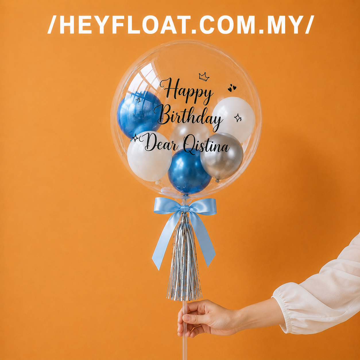 24 Inch Amelia Personalised Bubble Balloon Air Filled for Birthday Celebration Malaysia