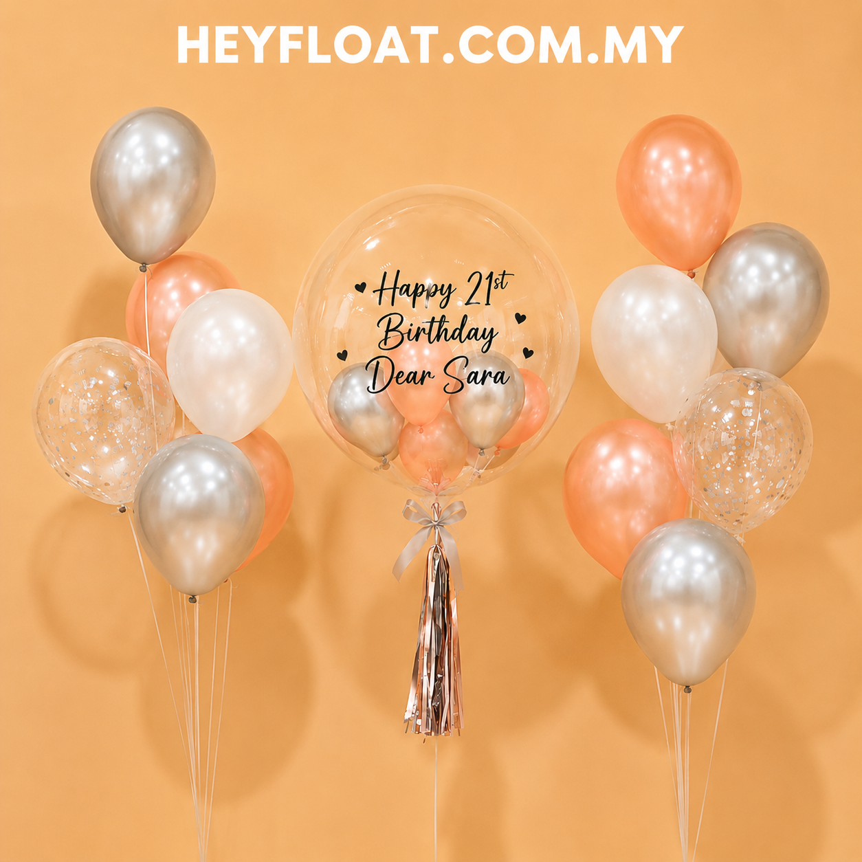 24" Aurora Bubble Balloon Bunch with helium balloons and personalised message in Penang, Malaysia