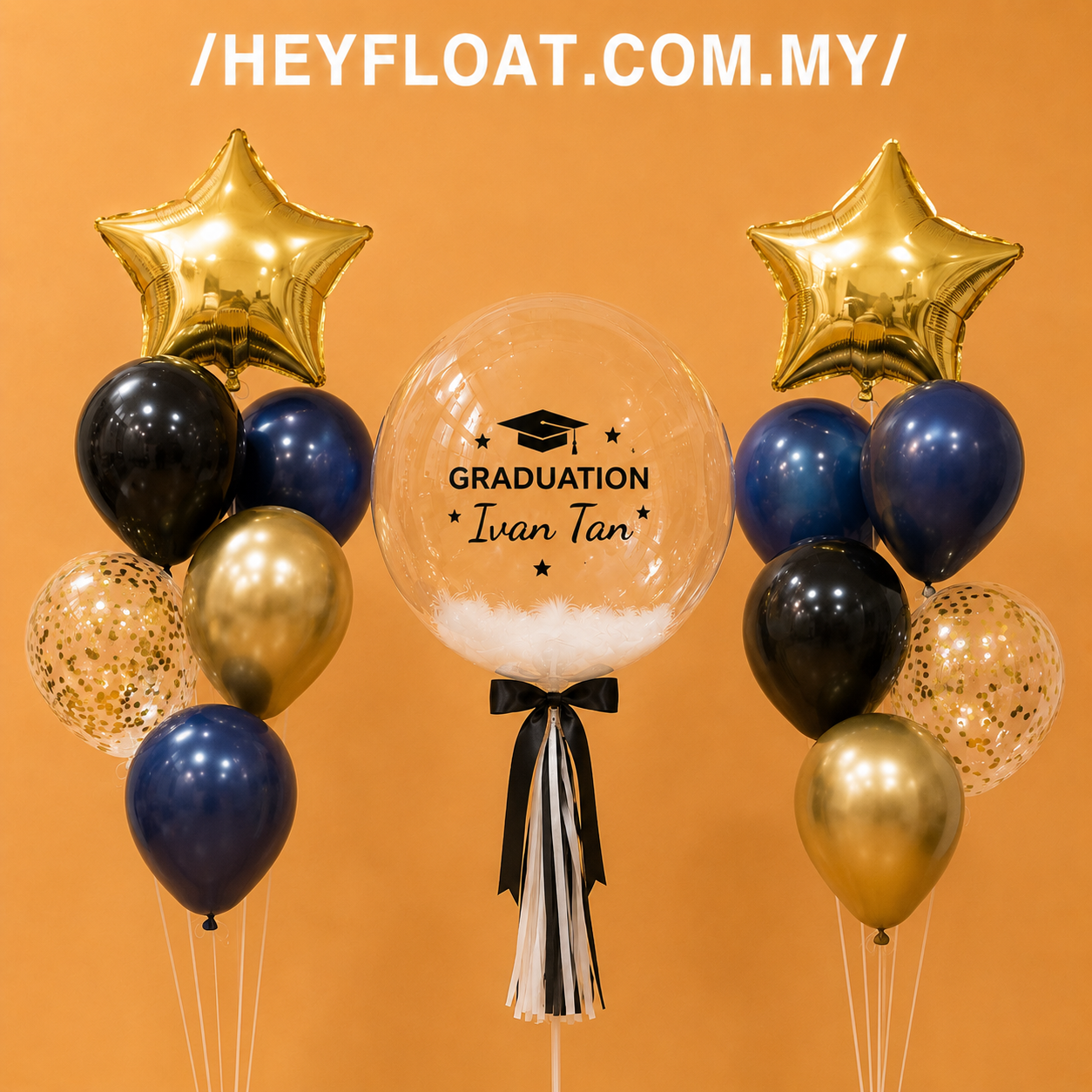 24 Inch Legacy Graduation Bubble Balloon Helium Air with Personalised Graduation Balloon Bouquet Malaysia Double