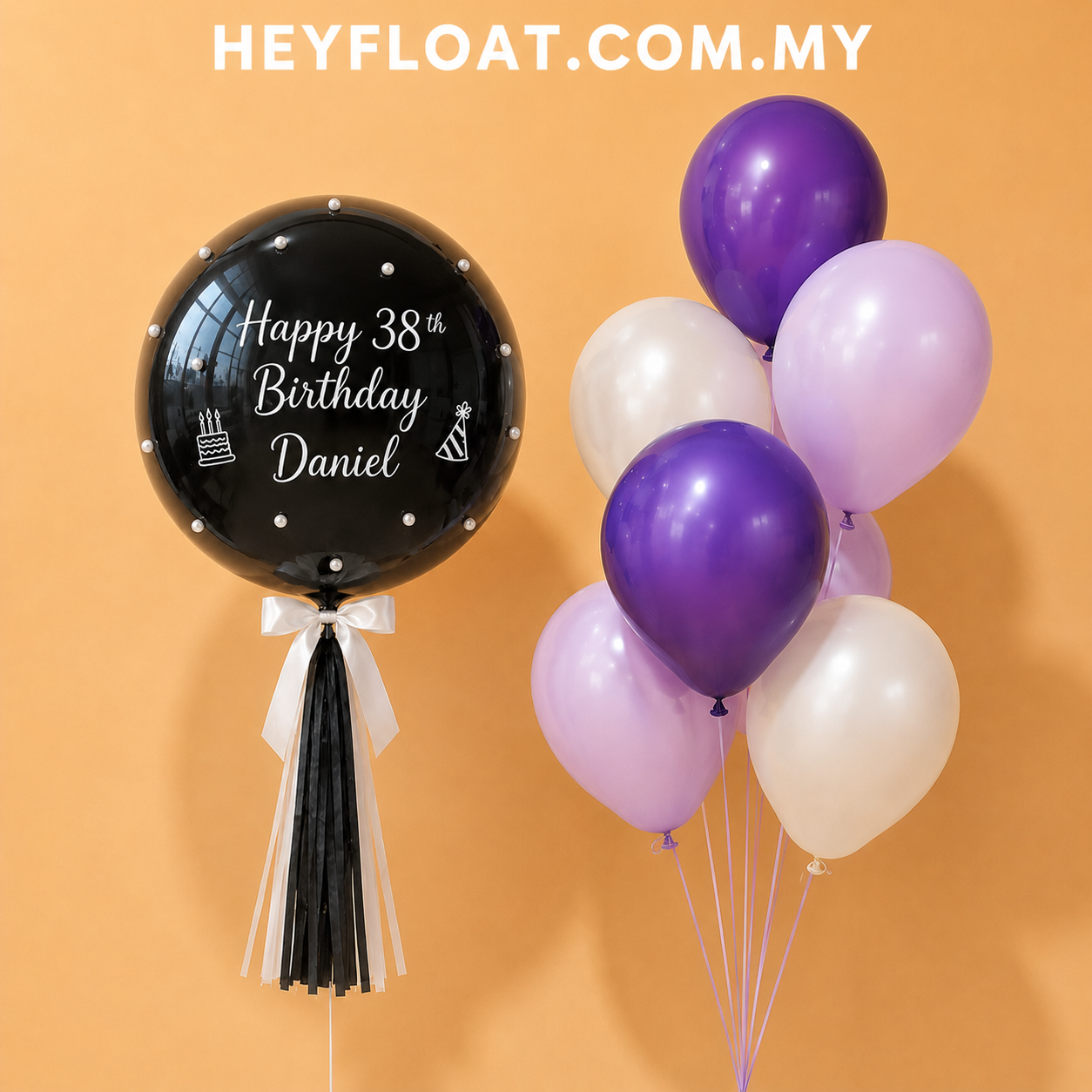 24" Personalised Black and Purple Birthday Bubble Balloon Bunch Malaysia