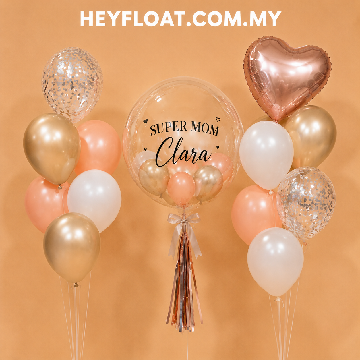 24" Rose Elegance Bubble Balloon Bunch (Helium Air).