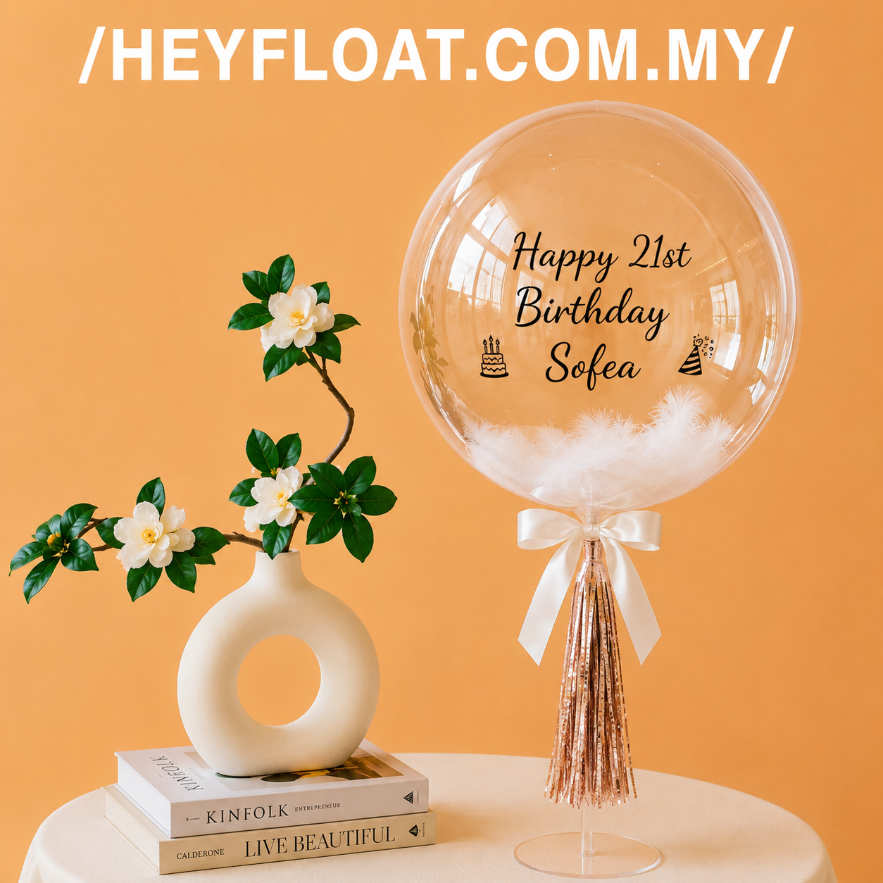 24 Inch Sofea Feather Bubble Balloon Table Stand Air Filled for Birthday Celebration Malaysia
