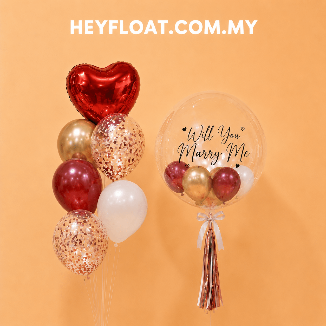 24" Timeless Romance Bubble Balloon Bunch (Helium Air)