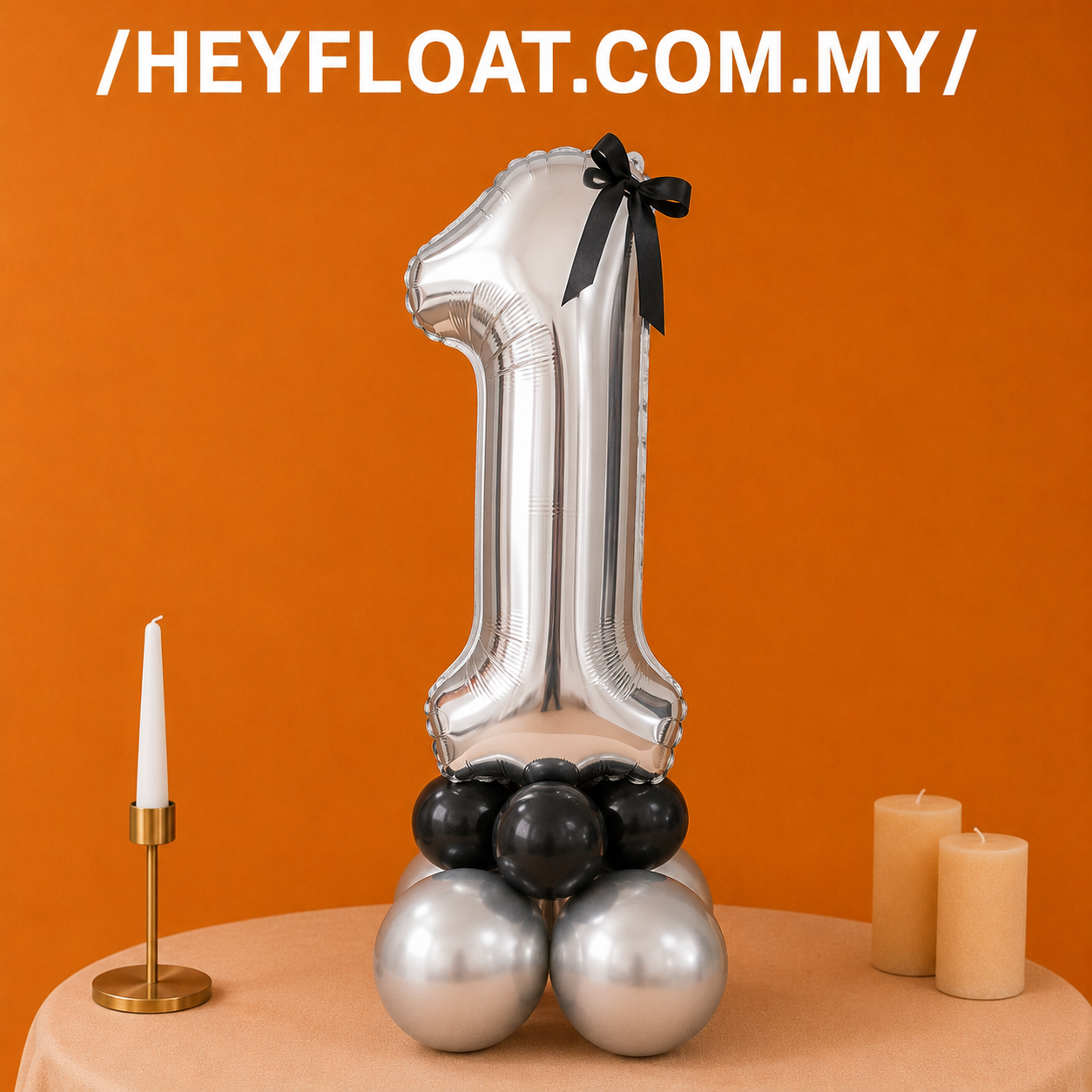 40" silver number foil balloon column with black balloons for birthdays in Penang, Malaysia