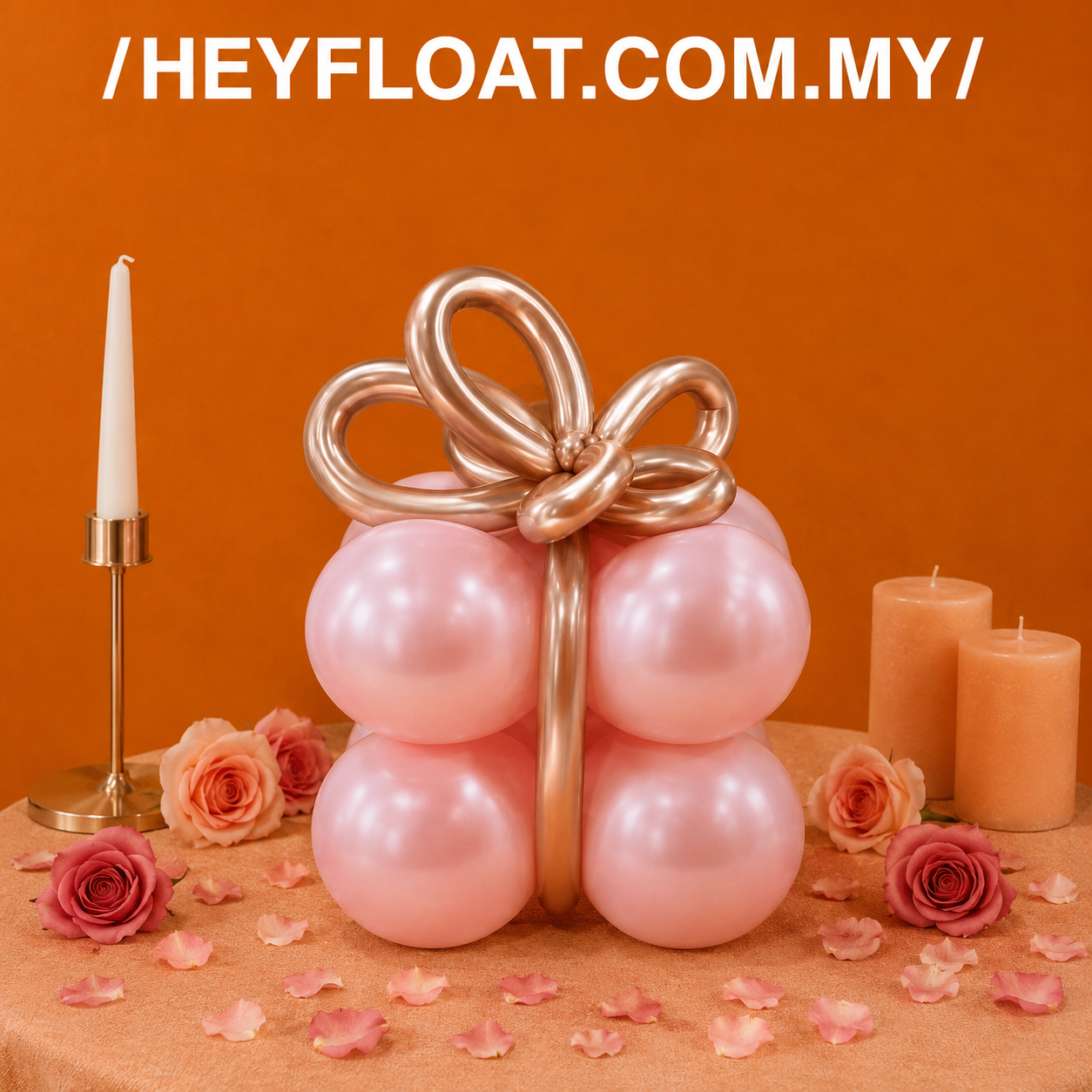 Pink and rose gold gift box balloon column for birthday celebration Malaysia