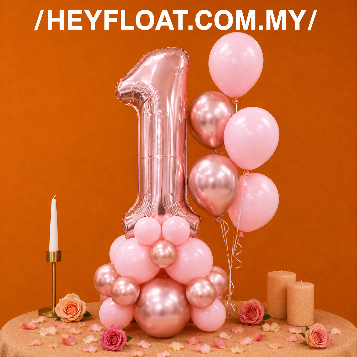 Pink and rose gold number balloon column for birthday celebration Malaysia