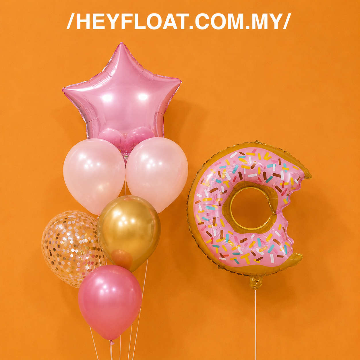 Pink sprinkle donut foil balloon bunch with pink gold and confetti balloons Malaysia
