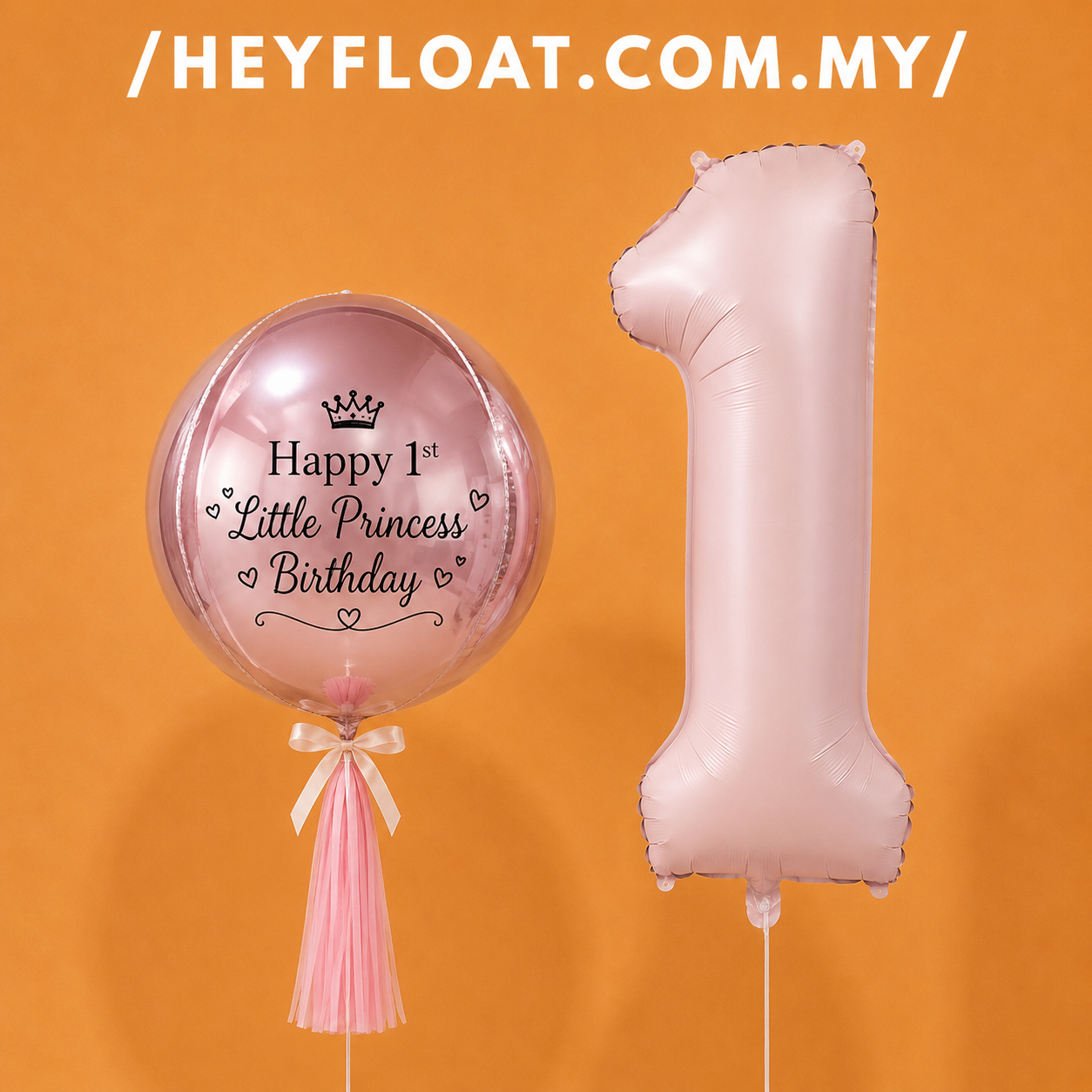 Arabella pink Orbz foil balloon bunch for little princess birthday Penang Malaysia