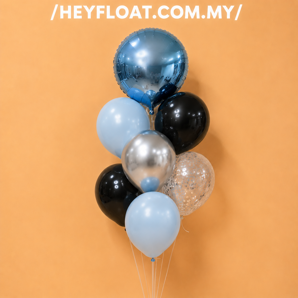 Arctic Blue Black Chrome Silver Latex Balloon Bunch Malaysia