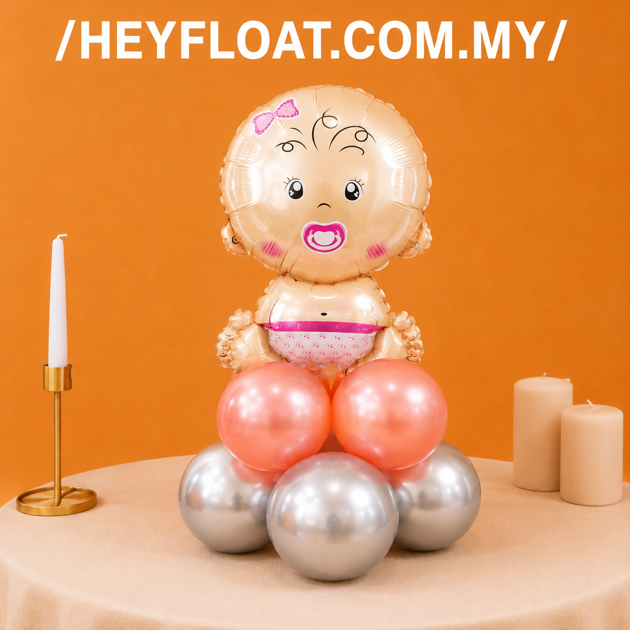 Baby balloon column with pink and silver balloons for baby shower in Penang, Malaysia