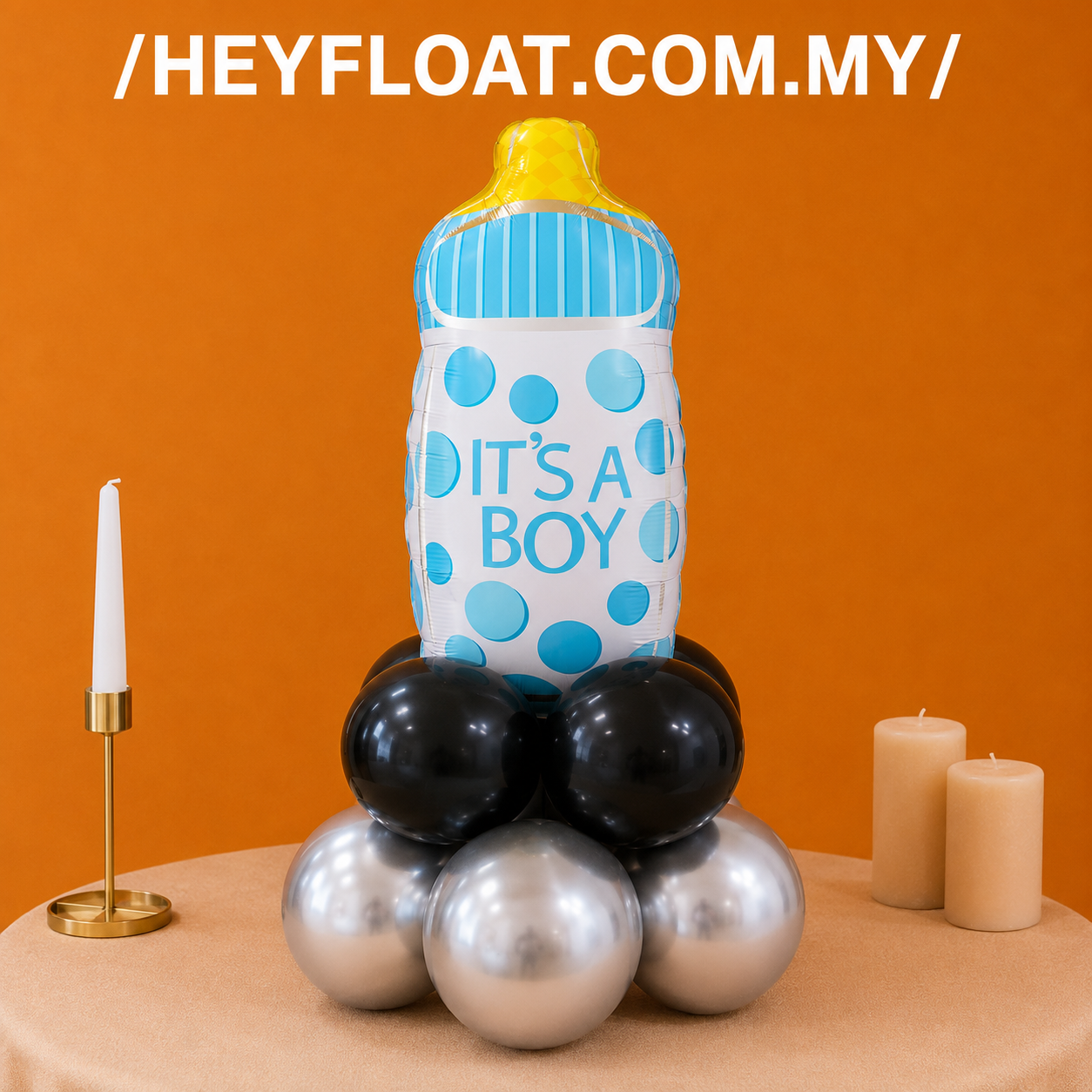 Pink baby bottle balloon column for an It's a Girl baby shower in Penang