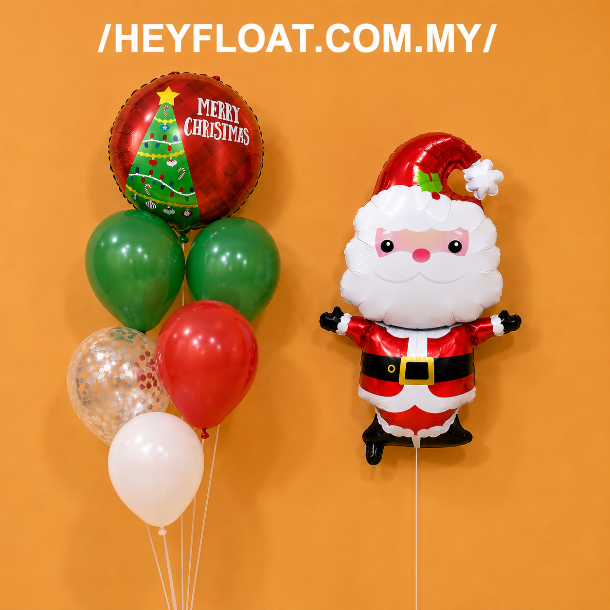 Santa Claus Christmas balloon bunch with Merry Christmas foil, red green and gold balloons Malaysia