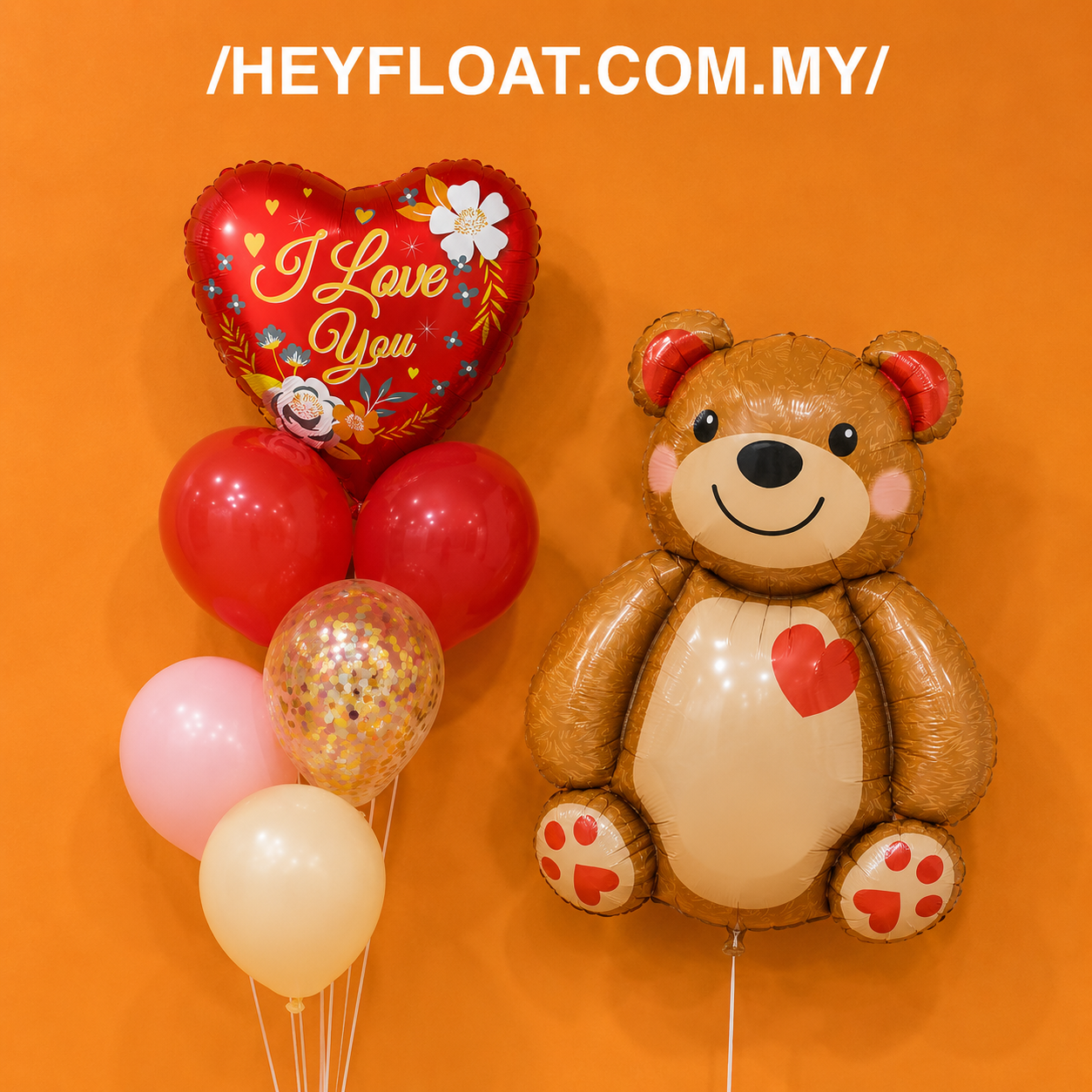 I Love You teddy bear balloon bunch with red pink balloons and heart foil Malaysia