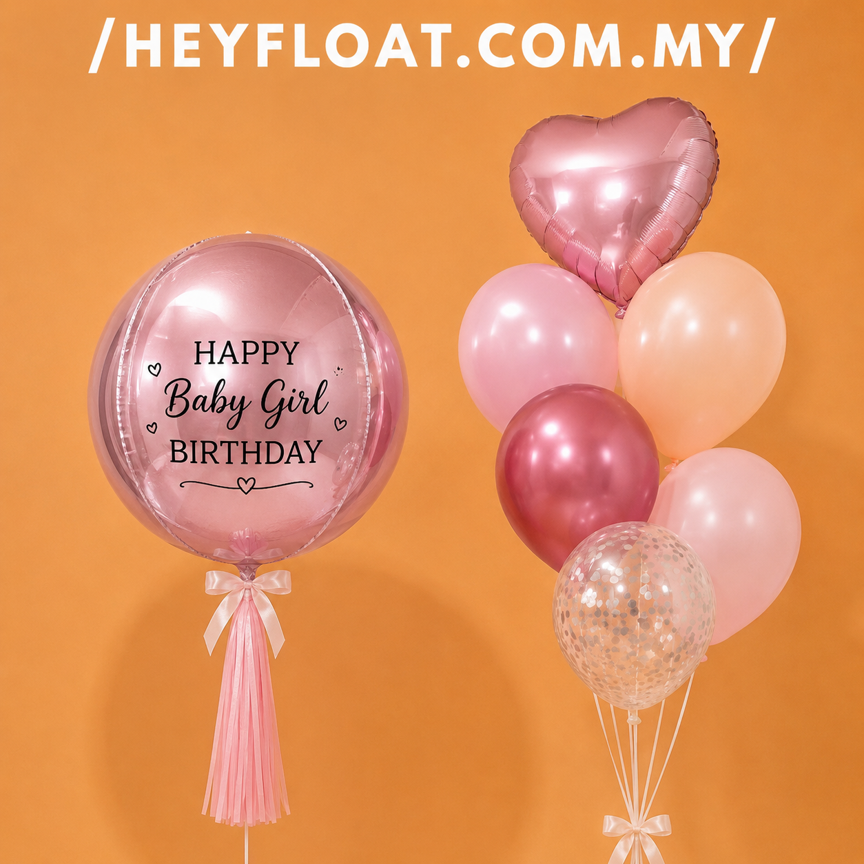 Daisy pink Orbz foil balloon bunch for baby girl birthday Penang Malaysia