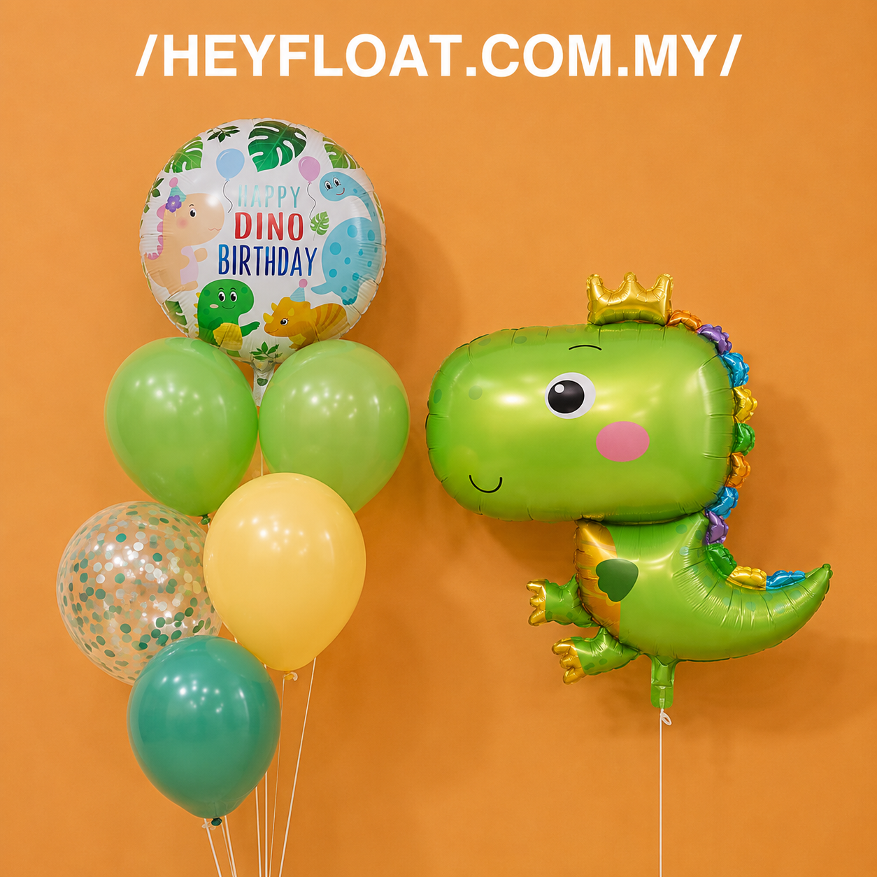 Dinosaur birthday balloon bunch with Happy Dino Birthday foil and green balloons Malaysia