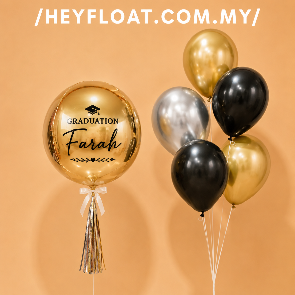 Gilden gold Orbz foil balloon bunch for graduation celebration Penang Malaysia
