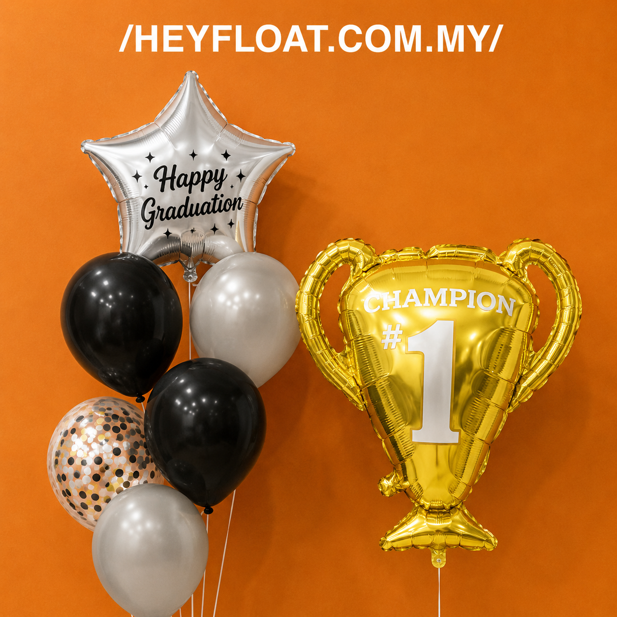Graduation Champion #1 trophy balloon bunch with Happy Graduation star balloon in Malaysia