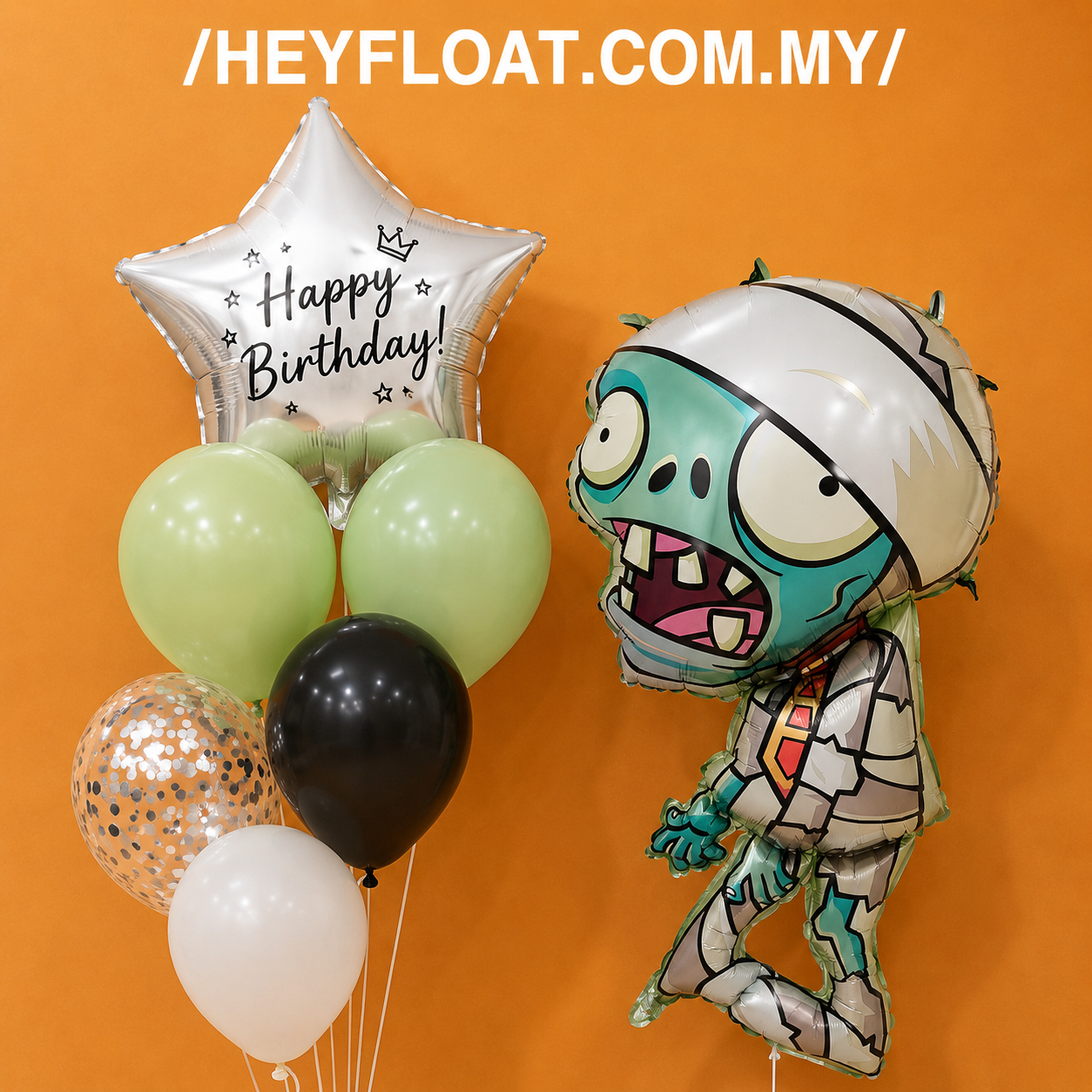 Halloween zombie birthday balloon bunch with black and green balloons Malaysia