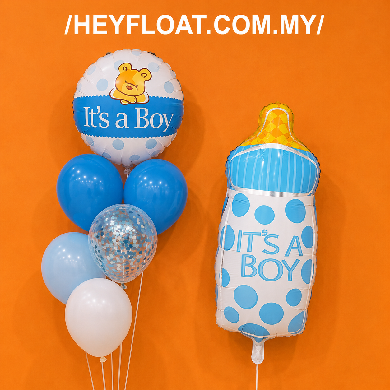 It’s a Boy baby bottle foil balloon bunch with blue balloons for baby shower in Penang