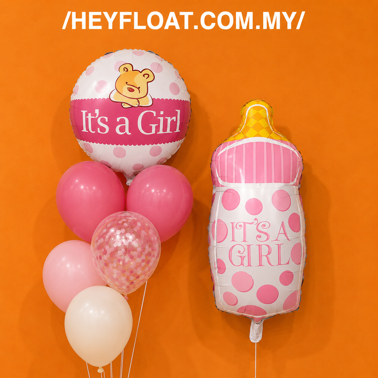 It’s a girl baby bottle foil balloon bunch with blue balloons for baby shower in Penang